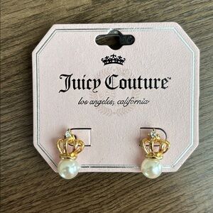 Juicy Couture Gold Crown Pearl Post Earrings